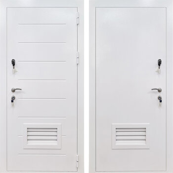 Белая металлическая дверь с вентиляционной решеткой РД-2507