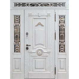 Дверь зимняя РД-2493 МДФ белый ясень филенчатый со стеклопакетами и ковкой по цене от 85000 рублей