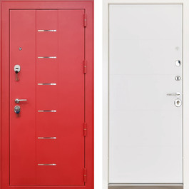 Красная металлическая дверь с вставками молдинга в кваритру РД-2511 по цене от 19900 рублей