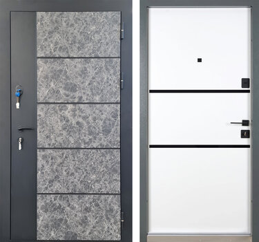 Морозостойкая дверь отделка из МДФ серого цвета РД-2619