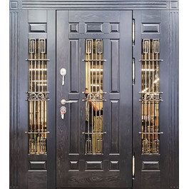 Парадная входная дверь РД-2566 с отделкой МДФ ковкой и стеклом по цене от 70100 рублей