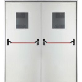 Противопожарная стальная дверь РД-2416 с двойной штангой Антипаника и двойным окном по цене от 23500 рублей