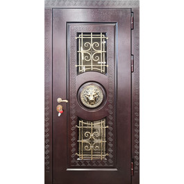 Термо дверь с декоративным львом РД-2607 стекло и ковка по цене от 40600 рублей