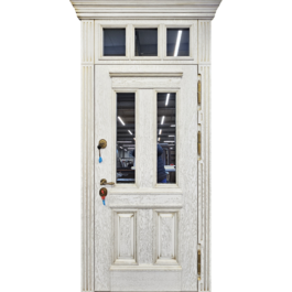 Белая дверь с фрамугой и фигурным наличником РД-2667 по цене от 40500 рублей