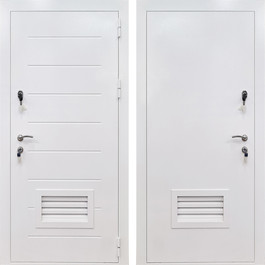 Белая металлическая дверь с вентиляционной решеткой РД-2507 по цене от 18400 рублей