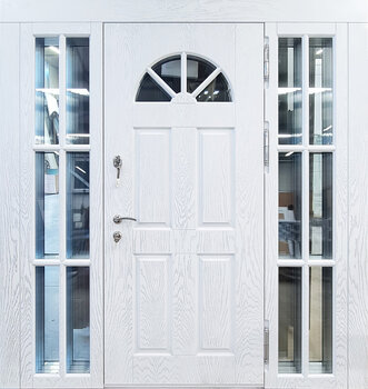 Белая трёхстворчатая дверь со стеклом РД-2598 с терморазрывом