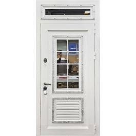 Белая входная дверь с решеткой и фрамугой РД-2638 по цене от 37500 рублей