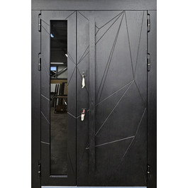 Черная двустворчатая дверь с вертикальной ручкой и боковым стеклом РД-2660 по цене от 49100 рублей