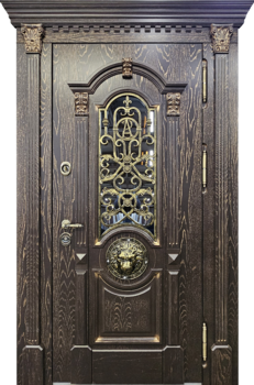 Дверь для парадной с ковкой и декоративным львом РД-2669