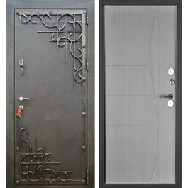 Дверь морозостойкая стальная РД-2446 с декоративной ковкой порошок и МДФ серый по цене от 25000 рублей