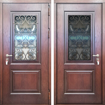 Дверь с ковкой и стеклом РД-2579 отделка из МДФ