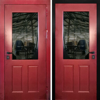 Дверь с терморазрывом РД-2496 МДФ красный глянец + стеклопакет