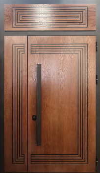 Дверь термозащитная РД-2498 с верхней фрамугой МДФ Орех длинная ручка
