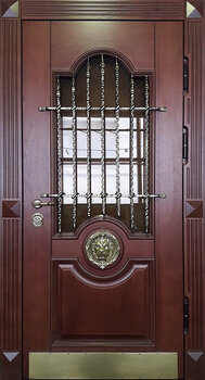 Дверь входная из массива дерева РД-2283 стекло и ковка