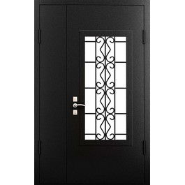 Двухстворчатая черная дверь с ковкой РД-2127 с порошковым напылением по цене от 31000 рублей