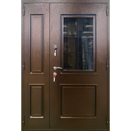 Двухстворчатая дверь антивандальная с окном РД-2485 медь антик по цене от 27500 рублей