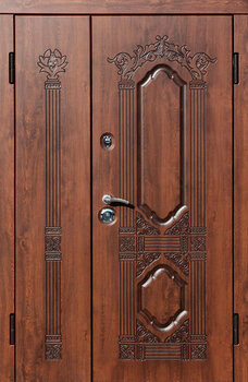 Двухстворчатая дверь МДФ коричневая РД-2129 с узорами