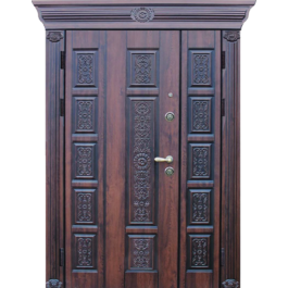 Двухстворчатая дверь под старину РД-2132 с резьбой по цене от 65000 рублей