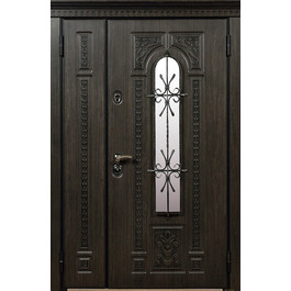 Двухстворчатая дверь РД-2456 со стеклом и ковкой для дома или коттеджа с МДФ по цене от 35000 рублей