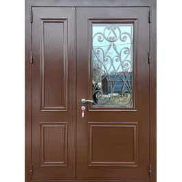 Двустворчатая дверь с термозащитой РД-2629 стекло и ковка по цене от 40600 рублей