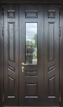 Двустворчатая входная дверь МДФ РД-2648 со стеклом