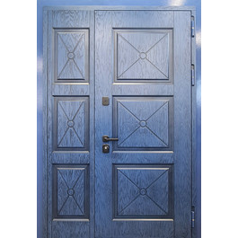 Металлическая дверь РД-2454 с двумя створками синий фрезерованный МДФ по цене от 27500 рублей