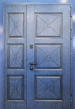 Металлическая дверь РД-2454 с двумя створками синий фрезерованный МДФ