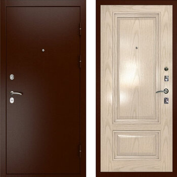 Металлическая дверь с порошковым напылением и МДФ-панелью РД-2380 медный антик/капучино