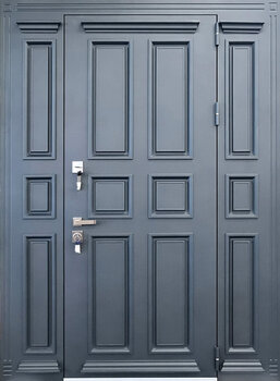 Металлическая филенчатая дверь РД-2488 с фрамугой МДФ крашенный с двух сторон