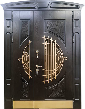 Морозостойкая арочная дверь РД-2486 со стеклом и ковкой