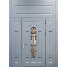 Морозостойкая дверь с ковкой и стеклом РД-2570 с верхней фрамугой по цене от 63100 рублей
