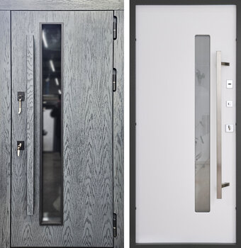 Морозостойкая дверь с вертикальной ручкой и стеклом РД-2700 МДФ