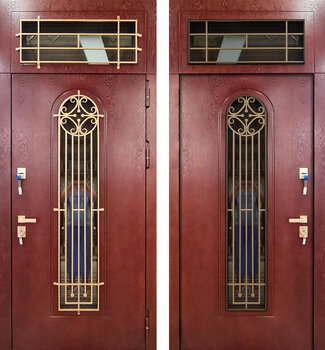 Одностворчатая дверь РД-2616 стекло/ковка и верхняя фрамуга