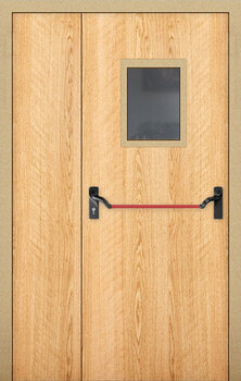 Огнестойкая дверь со стеклопакетом РД-2424 МДФ-плита + ручка-пушбар «Антипаника»