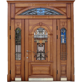 Парадная дверь с массивом дуба РД-2285 стекло и ковка по цене от 125000 рублей