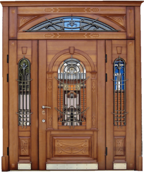 Парадная дверь с массивом дуба РД-2285 стекло и ковка