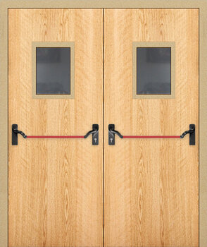 ПП дверь РД-2428 металлическая двухстворчатая глухая МДФ + двойные ручки Антипаника и 2 окна