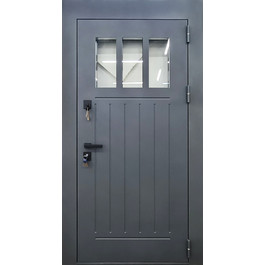 Серая дверь входная со стеклом и окном РД-2513 в частный дом по цене от 23500 рублей