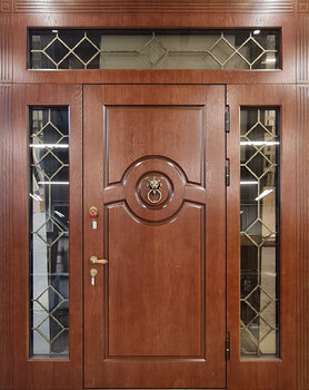 Широкая дверь со стеклом и элементами ковки РД-2613