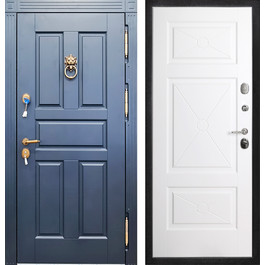 Синяя входная дверь РД-2560 кнокер со львом/отделка МДФ с терморазрывом по цене от 35900 рублей