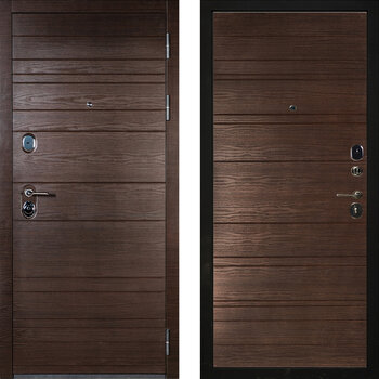 Стальная входная дверь с отделкой из МДФ-панели РД-2388 поперечный коричневый