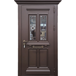 Термо дверь со стеклом и ковкой РД-2635 фигурный наличник по цене от 45500 рублей