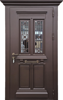Термо дверь со стеклом и ковкой РД-2635 фигурный наличник