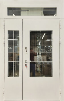 Уличная дверь белого цвета со стеклопакетом РД-2631 с терморазрывом