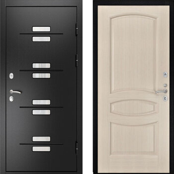 Входная дверь порошок с декором и МДФ РД-2369 черный/белый