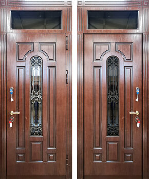 Входная дверь с фрамугой РД-2595 стекло с ковкой
