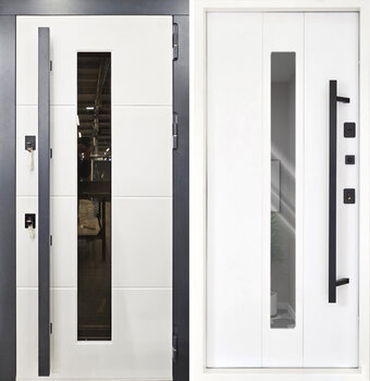 Входная дверь с зеркалом РД-2664 МДФ отделка белого цвета