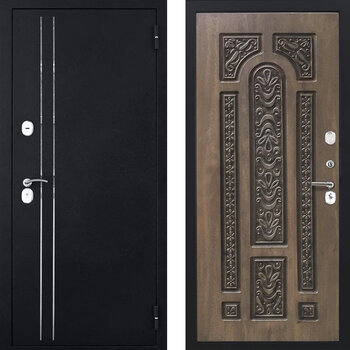 Входная металлическая дверь порошок/МДФ РД-2377 черный муар/черная патина