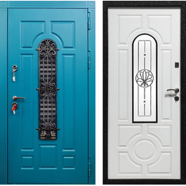 Яркая дверь в коттедж с отделкой МДФ РД-2535 цвет синий и белый по цене от 28900 рублей